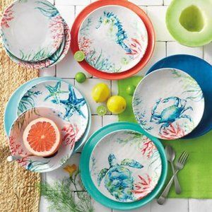 New Pandex Sea Life 12pc Melamine Dinnerware Set